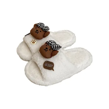 Thin Strips Cotton Slippers Women's, White