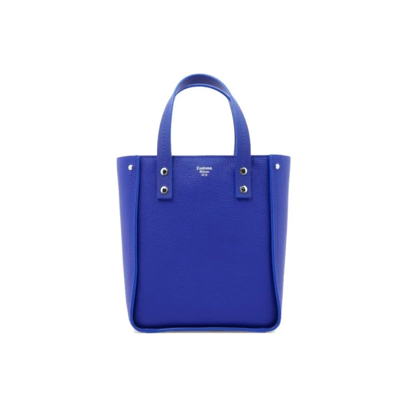 Fontana Milano 1915 Cow Leather Tote Bag Shopping Bag Shoulder Bag Crossbody Bag Handbag Women's Blue-0