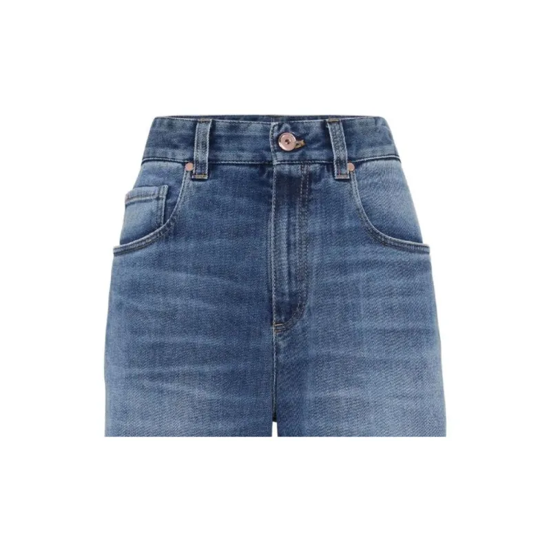 Brunello Cucinelli Logo Patch High Waist Straight Leg Jeans-5