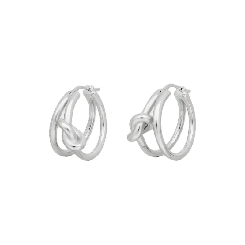CELINE Knot Double Hoops In Brass With Rhodium Finish-1
