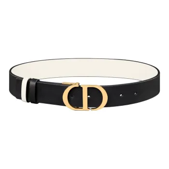 DIOR Brass Leather Belts Women's Black Width 3.5CM