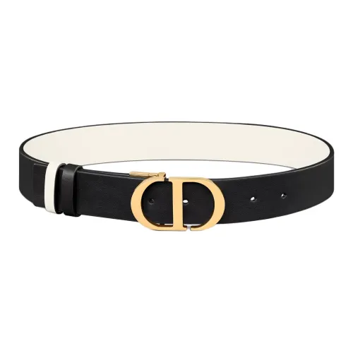 DIOR Brass Leather Belts Women's Black Width 3.5CM