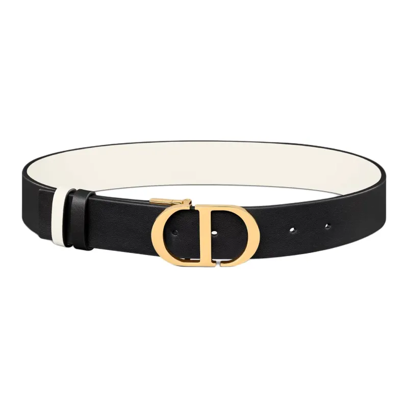 DIOR Brass Leather Belts Women's Black Width 3.5CM-0
