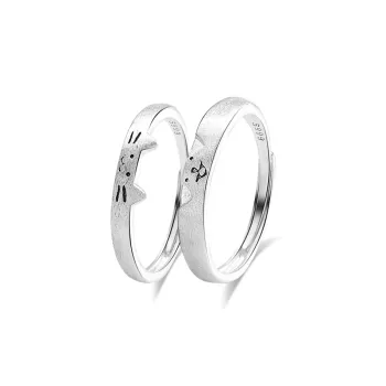 Muyan S999 Fine Silver Cat And Dog Journal Ring Unisex