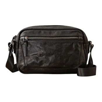 Back Step Cow Leather Shoulder Bag, Crossbody Bag Medium Size Men's Black