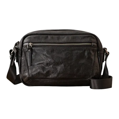 Back Step Cow Leather Shoulder Bag, Crossbody Bag Medium Size Men's Black