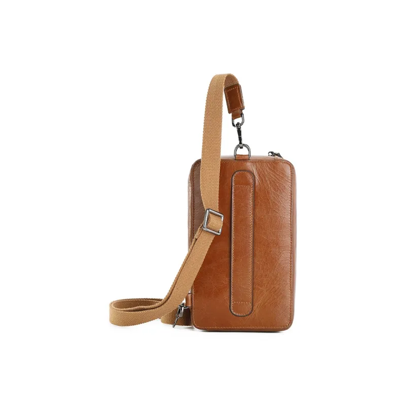 DOSRFINI Top Grain Cow Leather Sling Bag, Shoulder Bag, Crossbody Bag Regular Men's Black/Umber/Coffee/Olive-1