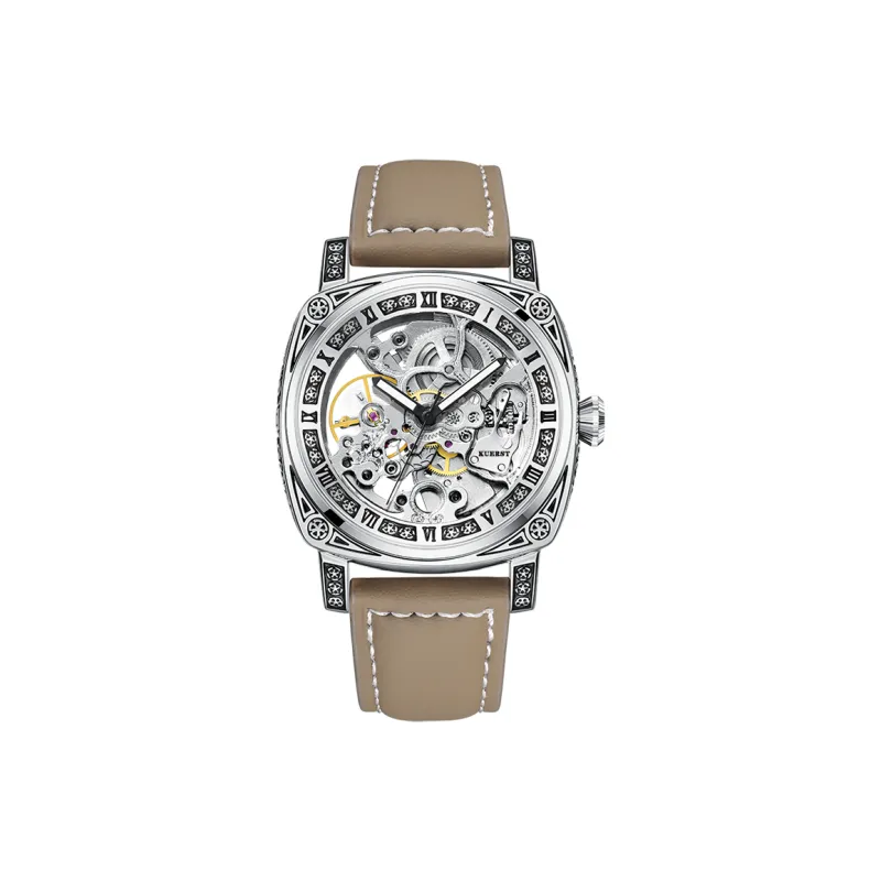 KUERST Automatic Mechanical Movement Cow Leather Strap Watch Men's Watches White Dial-1