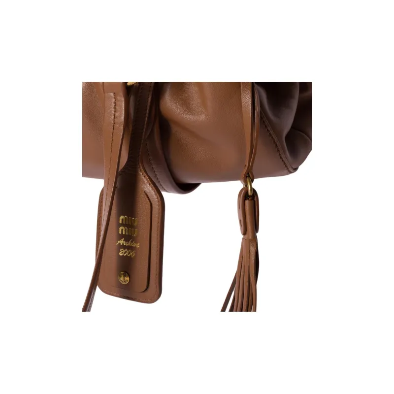 MIU MIU Nappa Leather Handbag, Shoulder Bag Regular Women's Cognac Brandy-3