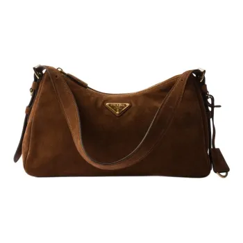 PRADA Suede Leather Handbag, Shoulder Bag Medium Size Women's Cocoa Brown