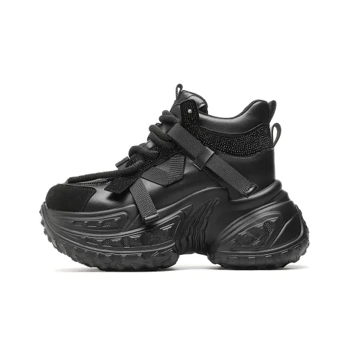 CARDANRO Small sized Sky Vegetables Chunky Sneakers Women's Mid Top Black