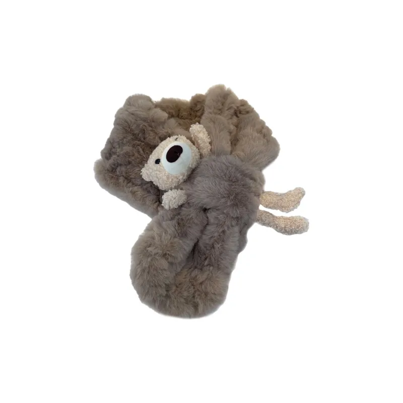 Lagur Faux Rabbit Fur Knit Scarves Women's Khaki/Ecru-0