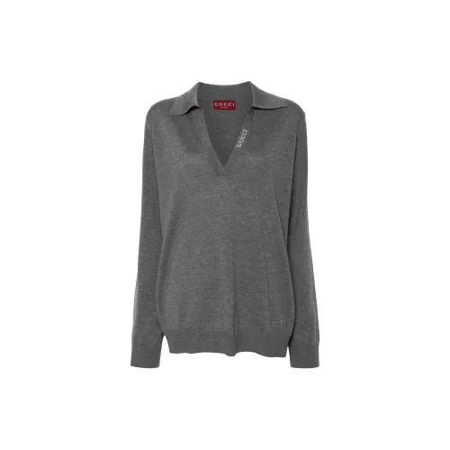 GUCCI Extra Fine Wool Polo Top 'Medium Grey/White'