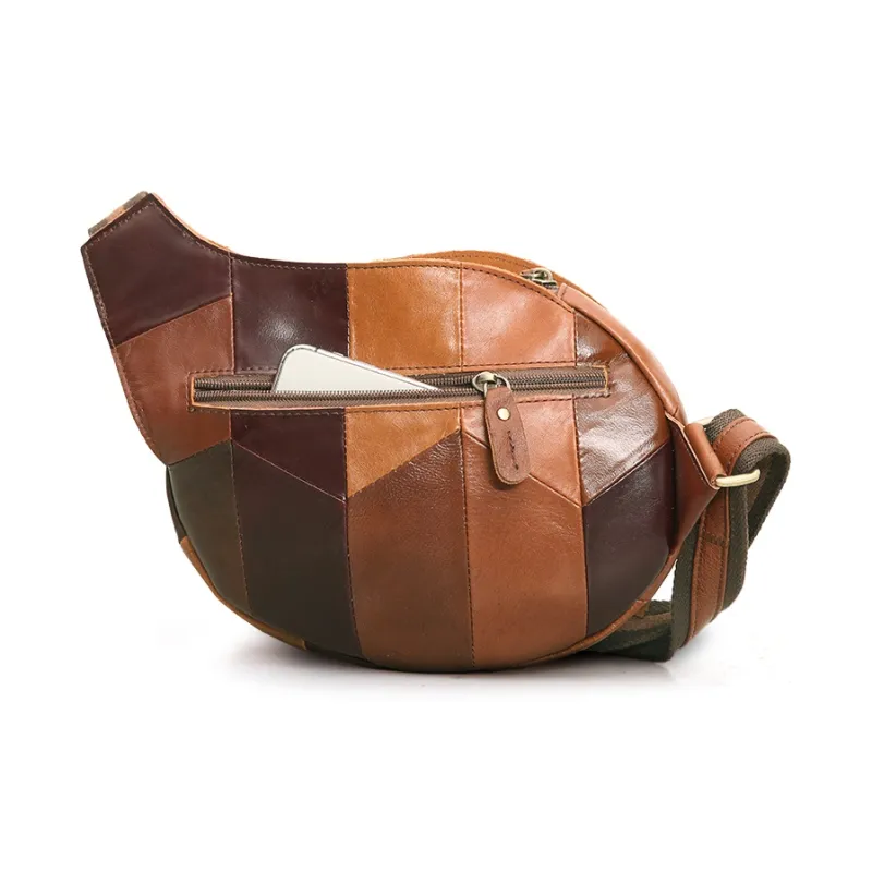 ;COBBLER LEGEND Top Grain Cow Leather Sling Bag Unisex Light Brown/Multicolor/Black-9