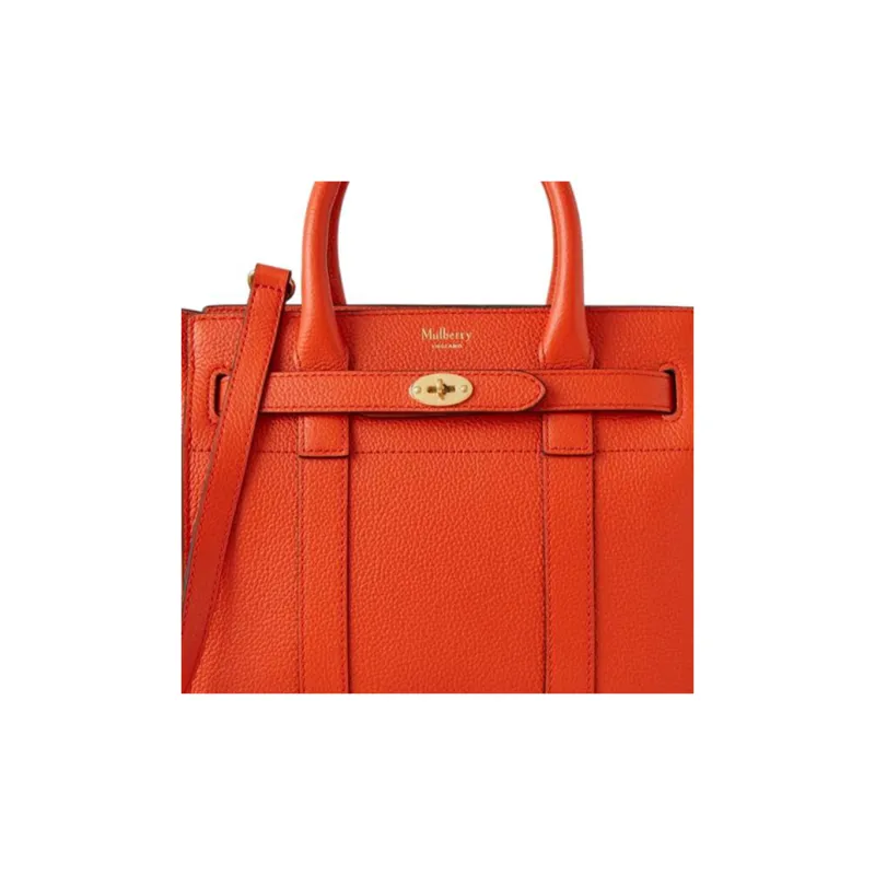 Mulberry Bayswater Grained Cow Leather Shoulder Bag Crossbody Bag Handbag Small Size Women's Coral Orange-4