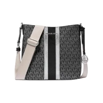 MICHAEL KORS Jet Set Travel Coated Canvas Messenger Bag Crossbody Bags Small Size Women's Silver Gray