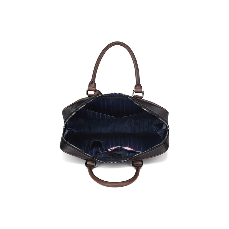 BISON DENIM Cow Leather Handbags Briefcases Men's Black-3