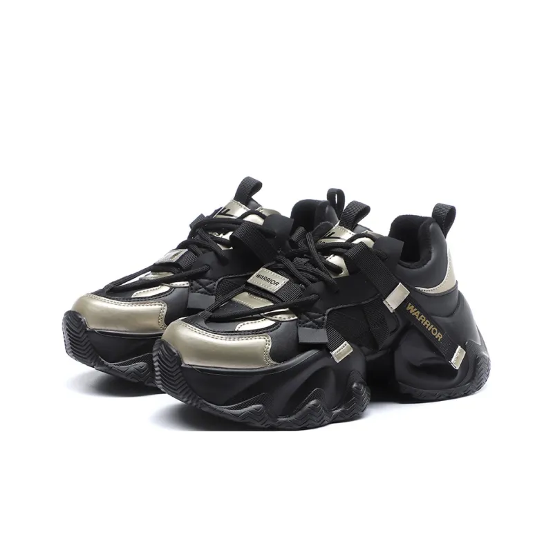Warrior Warm Anti Slip And Wear Resistant Low Top Chunky Sneakers Women's Black Gold-3
