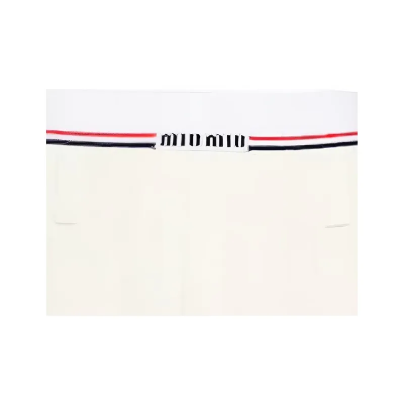 MIU MIU Logo Waistband Pleated Mini Skirt-4