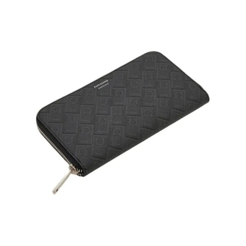 FERRAGAMO GANCINI Fabric Wallet Men's Black & Gray-2