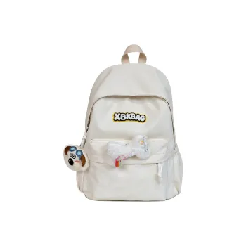 LUVISTRUE Nylon Backpack Large Size Unisex Ecru Black/Yellow/Light Green/Light Blue