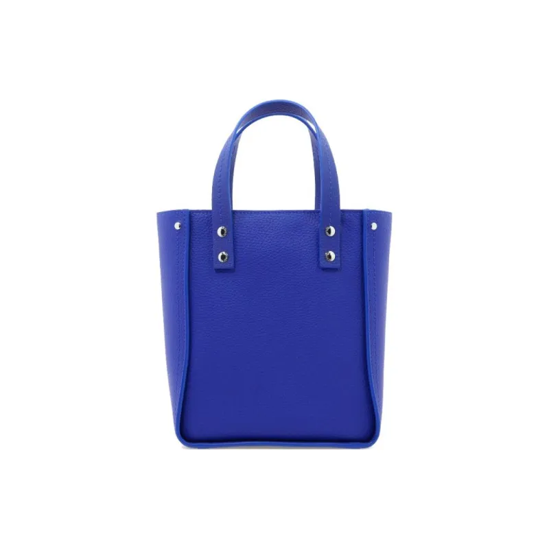 Fontana Milano 1915 Cow Leather Tote Bag Shopping Bag Shoulder Bag Crossbody Bag Handbag Women's Blue-2