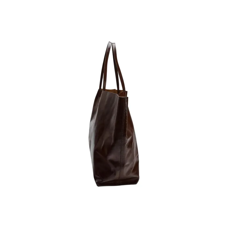 ZARA Cow Leather Tote Bag Shopping Bag Handbag Large Size Women's Dark Brown-2