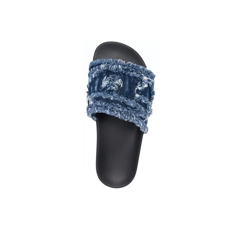 DIESEL Sa Fringed Denim Slides-4