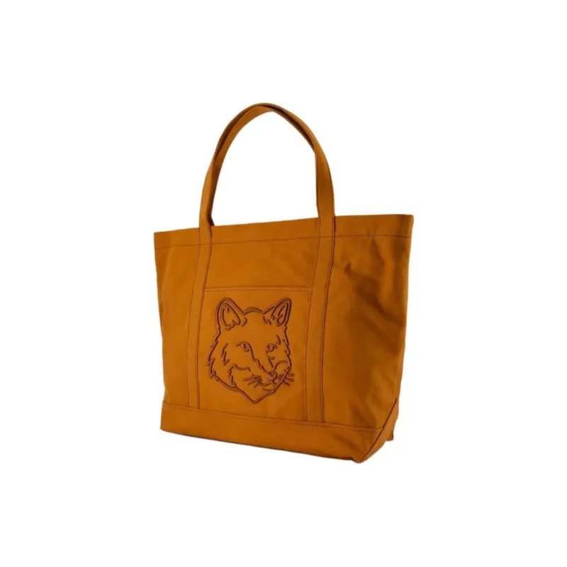 Maison Kitsune Cotton Tote Bag, Shopping Bag, Handbag Large Size Women's Brown-1