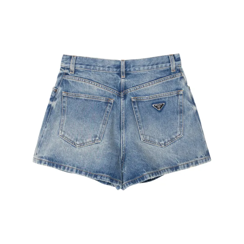 PRADA Triangle logo Denim Shorts-5