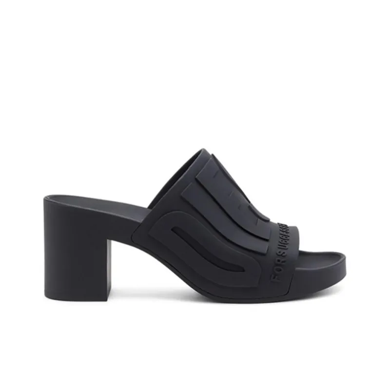 DIESEL Women's Sa Pamela H Heeled Rubber Pool Slide 'Black'-1