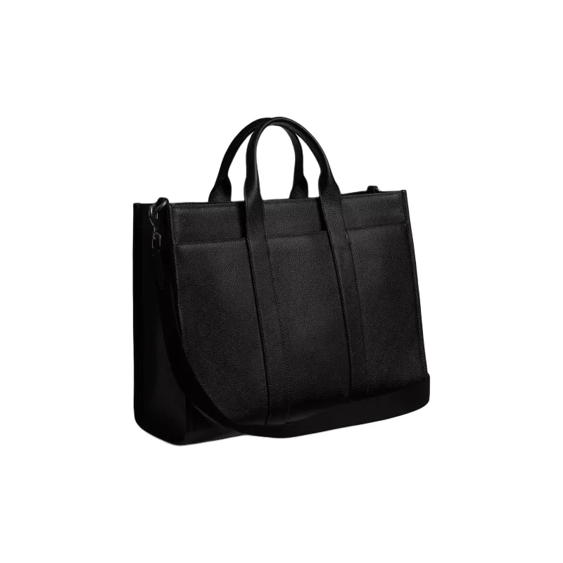 COACH Polished Litchi Grain Leather Tote Bag, Shopping Bag, Handbag Tubas Men's Black-1