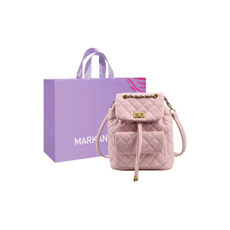 MARKANGARO PU Backpacks Medium Size Women's White Black Pink-0