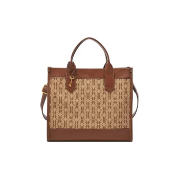 FOSSIL Polyurethane Tote Bag Shopping Bag Shoulder Bag Crossbody Bag Handbag Women's Brown