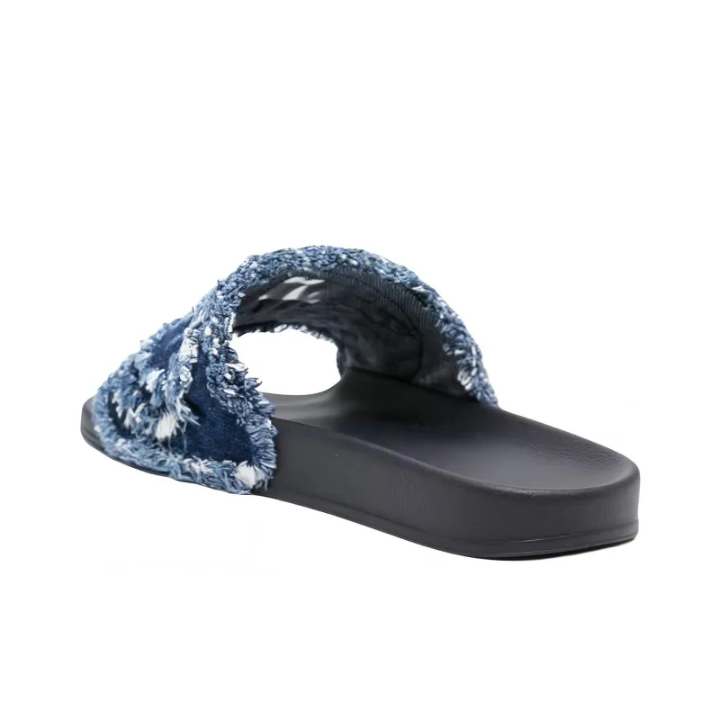 DIESEL Sa Fringed Denim Slides-3