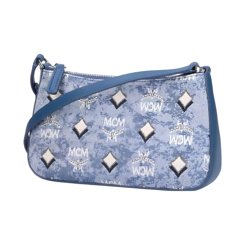 MCM Aren Canvas Leather Patchwork Crossbody Bag Small Size Women's Blue-1