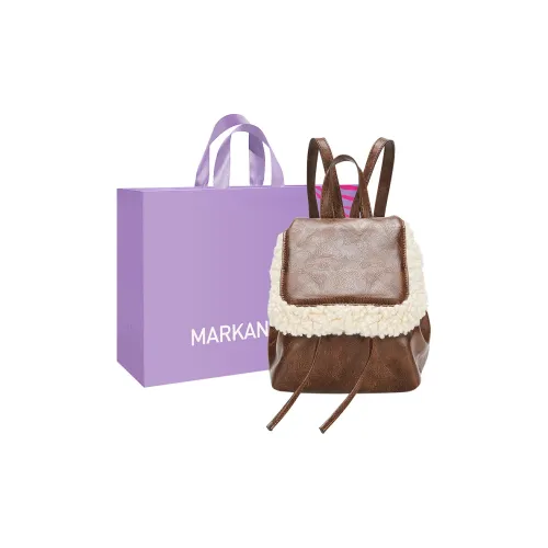 MARKANGARO Synthetic Leather Backpack Small Size Unisex Brown