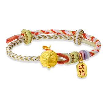 CHAOHONGJI × Doraemon, Orange 5D Hard Gold Enamel Wealth Blessing Solid Gold Fixed Price Gold Bracelet Women's