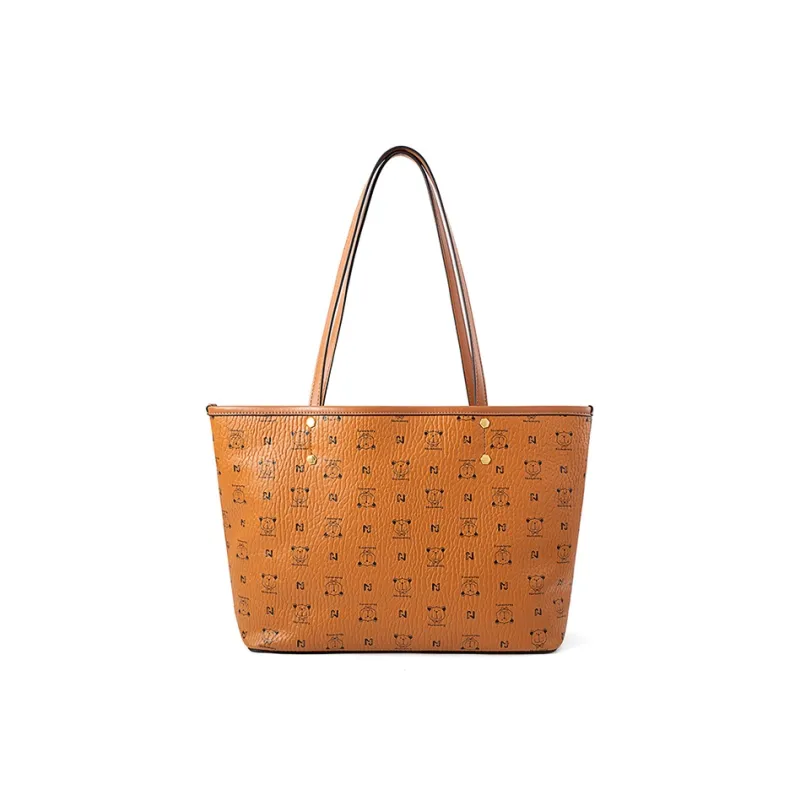 Vigno Synthetic Leather One Shoulder Tote Bag, Shopping Bag Regular Women's Brown/Ecru-4