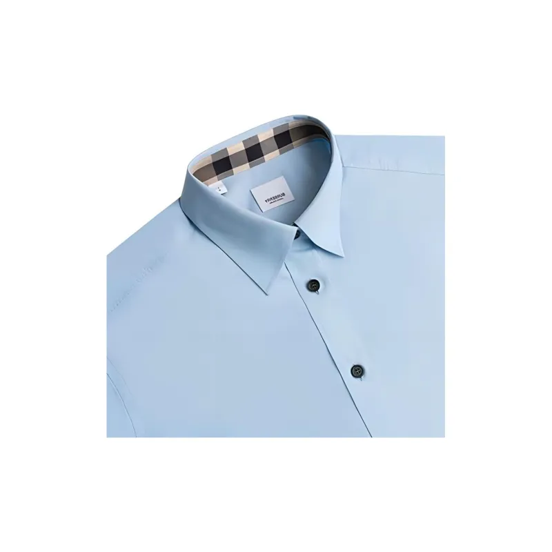 Burberry Men Solid Color Single-Breasted Pointed Collar Long Sleeve Shirt Light Blue-8