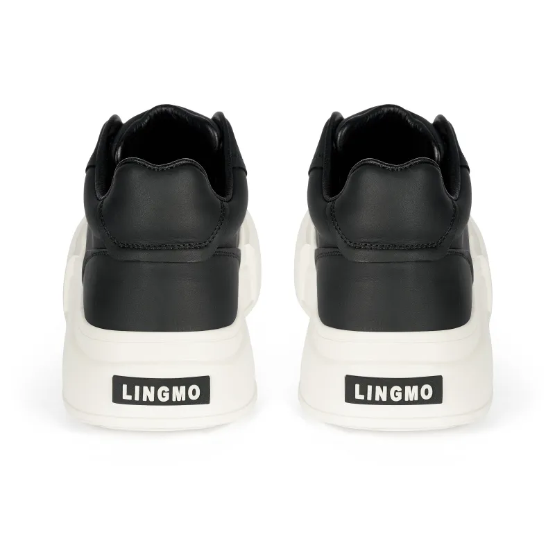 LINGMO LINGMO Lightweight Height Increasing Mid Top Skateboard Shoes Men's Black-4
