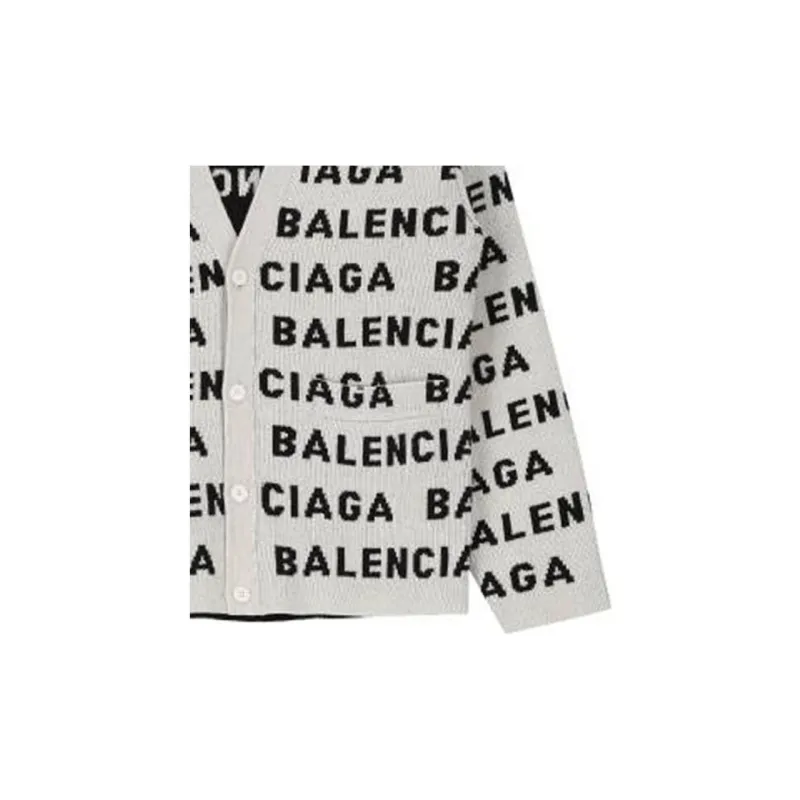 Balenciaga All Over Logo Intarsia Buttoned Cardigan-10