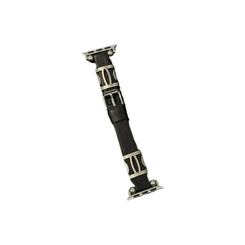 Warbler Dew Compatible With Apple Watch Apple Watch Band S9/S8/SE/7/6/5/4/3 Leather Double Bead Silver Edition Strap-1