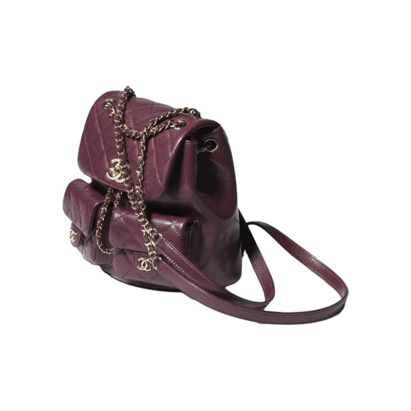 CHANEL Grain Embossed Calfskin Backpack Women's Dark Red-1