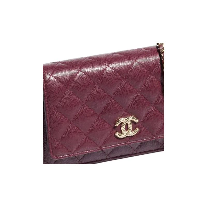 CHANEL Grain Embossed Shiny Calfskin Shoulder Bag, Crossbody Bag, Wallet Women's Dark Red-3