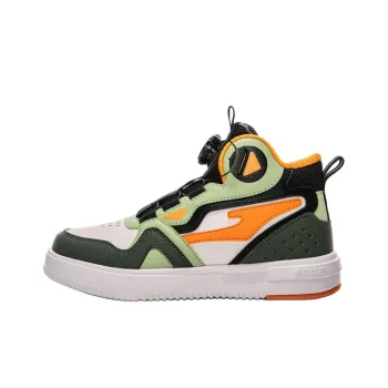 ERKE KIDS Anti-Slip Wear-Resistant High-Top Kids' Skateboarding Shoes Black Green Teenagers