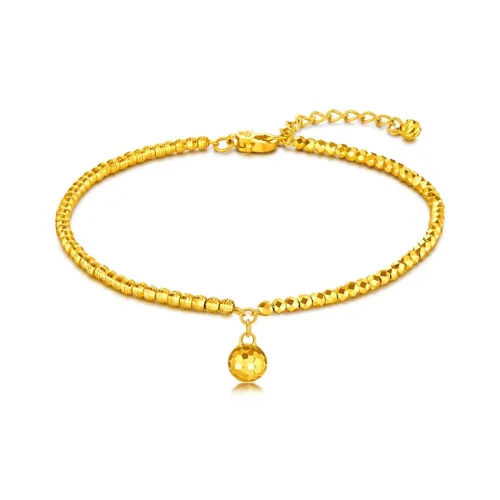LUKFOOK JEWELLERY Small Gold Ball Disco Car Flower Bead Jewelry Solid Gold Priced In Gram Gold Bracelet Women's