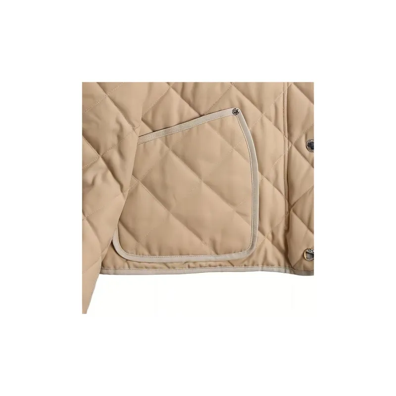 Burberry Check Wool Blend Quilted Jacket Soft Fawn-2