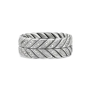 David Yurman Sterling Silver Chevron Diamond Ring 9mm