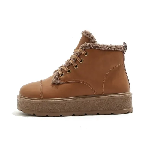 HUANQIU Warm Slip Resistant High Top Casual Shoes Women's Camel